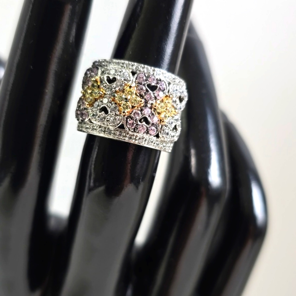 Sterling Silver 925 Elegant Silver and Gold Ring